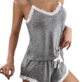 thumbnail image 1 of LIZUOJUN Women Pajama Set Knit Camisole Top Shorts Set V Neck Lace Trim Bowknot Detail Soft Stretchy Breathable Lightweight Loungewear Home Pajamas - XL, 1 of 3