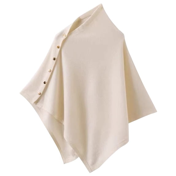 LIZUOJUN Women Ponchos Sweater Shawl Irregular Hem Button-Down Cape Cardigan Solid Color Oversized Scarf Versatile Lightweight Solid Knitted Beige L