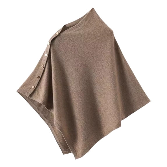 LIZUOJUN Women Ponchos Sweater Shawl Irregular Hem Button-Down Cape Cardigan Solid Color Oversized Scarf Versatile Lightweight Solid Knitted Coffee L