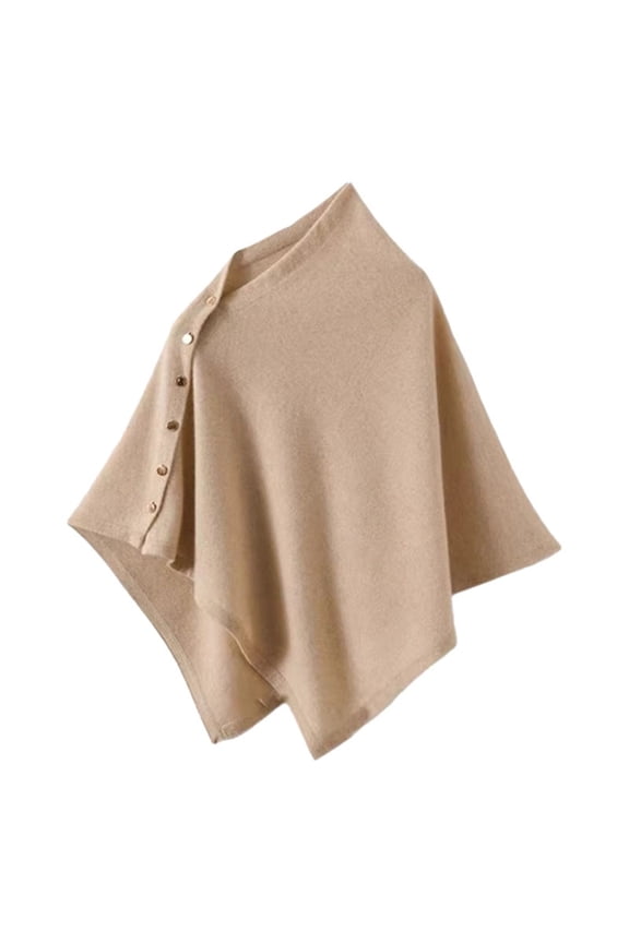Women Ponchos Sweater Shawl Irregular Hem Button-Down Cape Cardigan Solid Color Oversized Scarf Versatile Lightweight Solid Knitted Khaki L