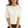 thumbnail image 1 of LIZUOJUN Women's Cotton Knit Top Solid Crew Neck Short Sleeve Lightweight Loose Fit Casual Basic Blouse, Soft Summer Tee Shirt for Daily Wear White L, 1 of 9