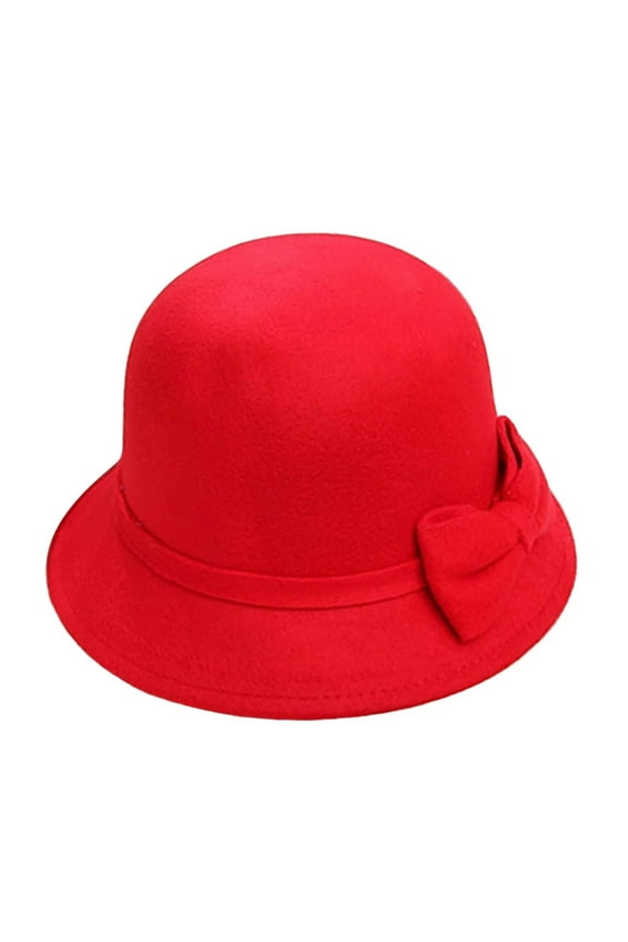 Women's Hot Pink Felt Cloche Hat Double Layer Bow Bucket Hat Retro Winter Dress Hat for Special Occasions RD1 One Size