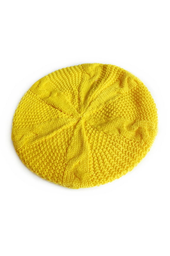 Women's Knit Beret Cable Knit & Chevron Pattern Winter Hat Set Soft Stretch Cute Womens Winter Hats Yellow One Size