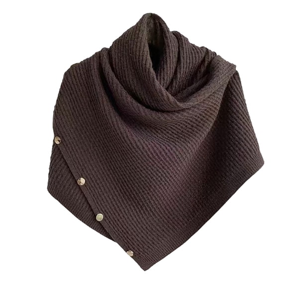 LIZUOJUN Women's Knit Poncho Shawl Button Detail Asymmetrical Hem Fall Winter Topper Knitted Elegant Shawls Cape for Fall Winter for Layering Coffee A
