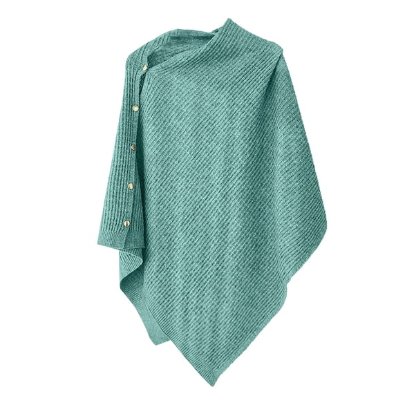 LIZUOJUN Women's Knit Poncho Shawl Button Detail Asymmetrical Hem Fall Winter Topper Knitted Elegant Shawls Cape for Fall Winter for Layering Green A