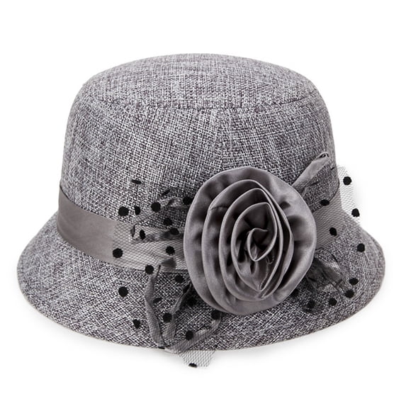 LIZUOJUN Under $5 Hot Summer Bucket Hat Beach Straw Hat Flax Vintage Flowers Bucket Cloche Bowler Church Wedding Fascinator, Sun Hat, Gray