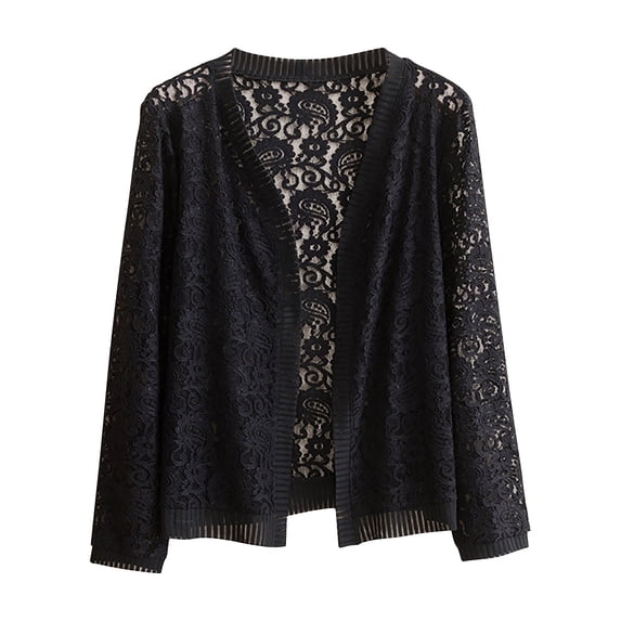LIZUOJUN Women’s Long Sleeve Lace Open Front Cardigan Elegant Paisley Lace Lightweight Sheer Nylon Cover Up for Spring and Summer Black 5XL