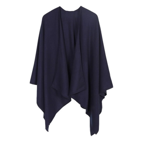 LIZUOJUN Women's Open Front Shawl Wrap Versatile Asymmetrical Hem Cape Lightweight Split Wrap for All Seasons Long Winter Sweater Coat Navy One Size