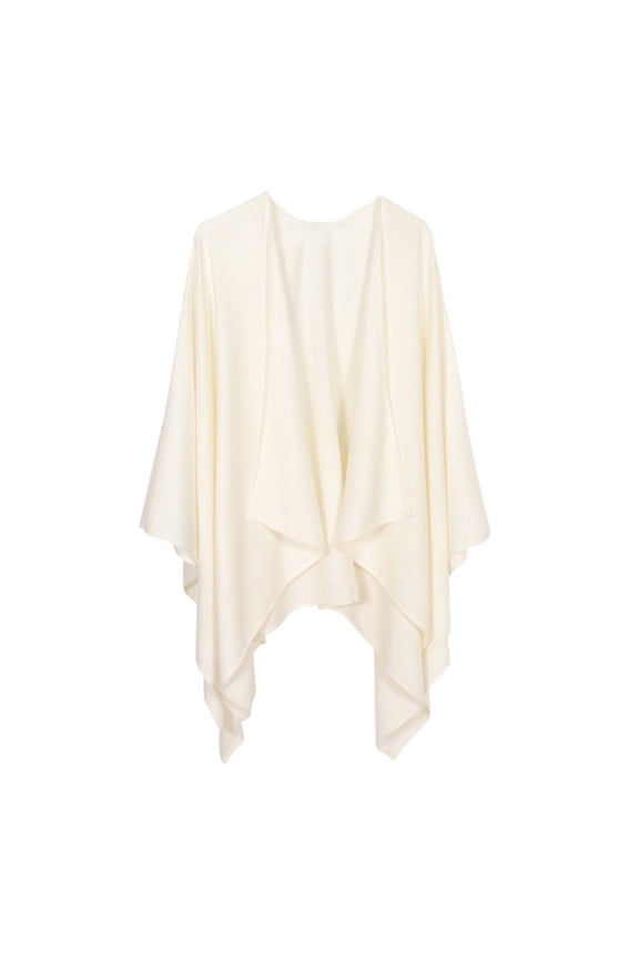 Women's Open Front Shawl Wrap Versatile Asymmetrical Hem Cape Lightweight Split Wrap for All Seasons Long Winter Sweater Coat White One Size