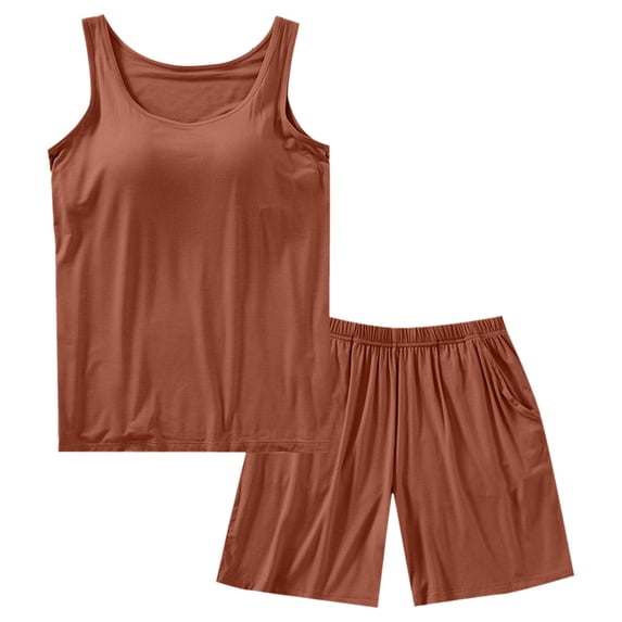 LIZUOJUN Women's Pajama Set 2 Piece Lounge Set Loungewear Soft Sleepwear Casual Summer Loose Sleeveless Pjs Tank Top Pants, Coffee,XXXL