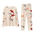 thumbnail image 1 of LIZUOJUN Women's Pajama Set 2 Piece Lounge Set Loungewear Soft Sleepwear Cute Printed Fleece Long Sleeve Pants Set, Beige,L, 1 of 3