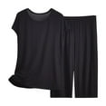 thumbnail image 1 of LIZUOJUN Women's Pajama Set 2 Piece Lounge Set Loungewear Soft Sleepwear Short Sleeve Shirt With Capri Pants, Black,XXL, 1 of 7