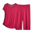 thumbnail image 1 of LIZUOJUN Women's Pajama Set 2 Piece Lounge Set Loungewear Soft Sleepwear Short Sleeve Shirt With Capri Pants, Red,XXXXXL, 1 of 6
