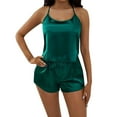 thumbnail image 1 of LIZUOJUN Women's Pajama Set 2 Piece Lounge Set Satin Loungewear Soft Silk Sleepwear Camisole Top And Shorts With Ruffle Sleepwear, Green,XXL, 1 of 7