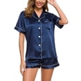 thumbnail image 1 of LIZUOJUN Women's Pajama Set 2 Piece Lounge Set Silk Satin Loungewear Soft Sleepwear Button-Down Short Sleeve Shirt Pants Sets, Navy,M, 1 of 6
