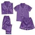 thumbnail image 1 of LIZUOJUN Women's Pajama Set 4 Piece Lounge Set Loungewear Soft Sleepwear Button Down Notch Collar Top Piped Trim Long Pants & Shorts, Purple,M, 1 of 4
