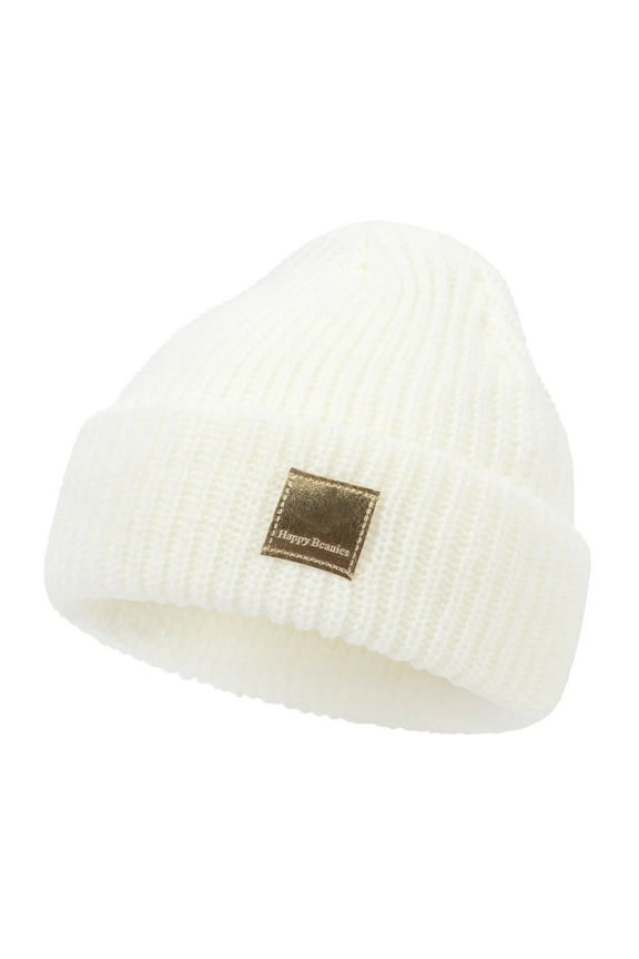 Women's Ribbed Knit Cuffed Warm Beanie Light Blue Winter Hat with Warm Fold-Over Ear Protection Cap White One Size