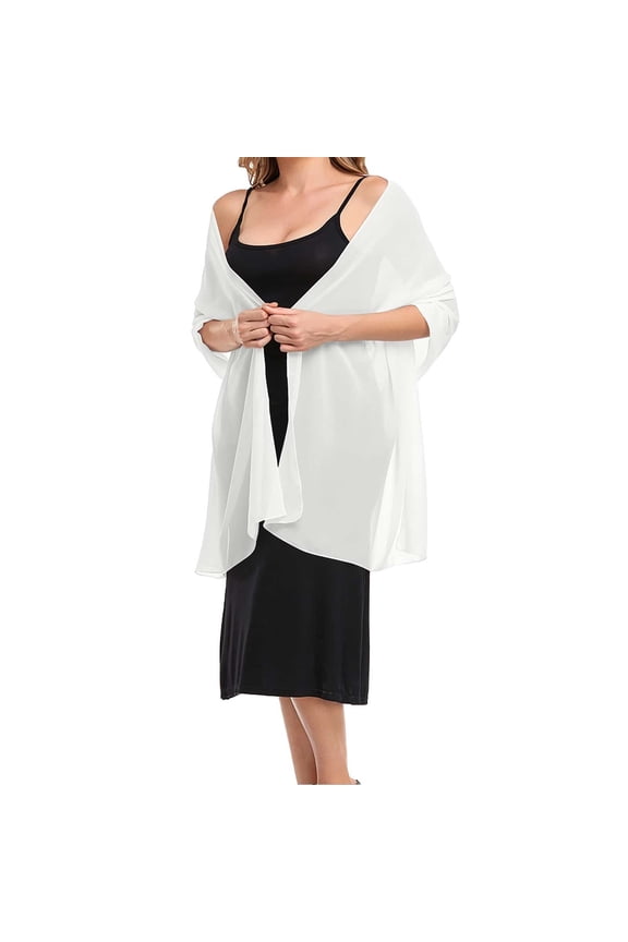 Women's Sheer Chiffon Shawl Wrap Lightweight Transparent Silk-Like Scarf for Evening Dresses Bridal Scarve Wedding Stole White S