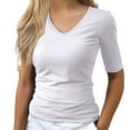 thumbnail image 1 of LIZUOJUN Women's Solid Color V-Neck Elbow Length Tee Shirts Fitted T-Shir Half Sleeve Basic Tees Polyester & Spandex Blend White 5XL, 1 of 9