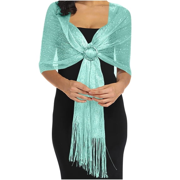 LIZUOJUN Women's Sparkling Metallic Shawls and Wraps Polyester Wraps with Rhinestone Buckle & Fringefor Evening Party/Wedding/Formal Dresses Mint Green