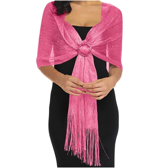 LIZUOJUN Women's Sparkling Metallic Shawls and Wraps Polyester Wraps with Rhinestone Buckle & Fringefor Evening Party/Wedding/Formal Dresses Hot Pink