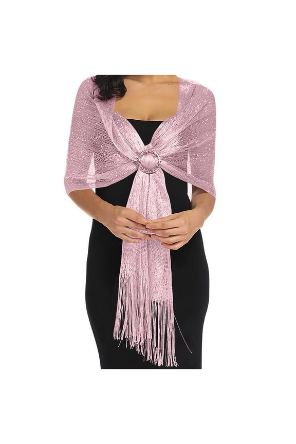 Women's Sparkling Metallic Shawls and Wraps Polyester Wraps with Rhinestone Buckle & Fringefor Evening Party/Wedding/Formal Dresses Pink