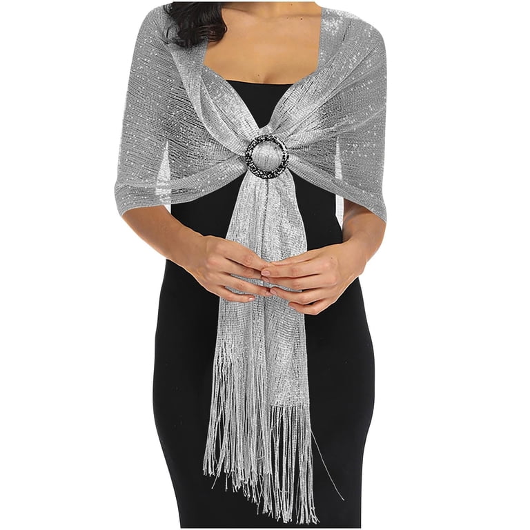 silver wrap for formal dress vimate Silver Shawl for Women, Glittering Metallic Shawl Scarf and Wraps  for Evening Patry Dresses (Silver) at Amazon Women's Clothing store
