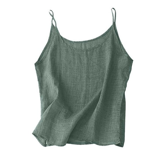 LIZUOJUN Women's Summer Cotton Linen Tops Loose Slim Tank Top Spaghetti Strap Sleeveless Camisole Summer Loose Fit Light Weight Gauze Shirts Green 4XL