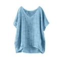 thumbnail image 1 of LIZUOJUN Women's Tops Casual V-Neck Linen Blend Batwing Sleeve Blouse Loose Fit High Low Hem Tunic Tops for Summer Light blue XL, 1 of 6
