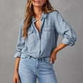 thumbnail image 1 of LIZUOJUN Womens Denim Shirt Washed Cotton Chambray Button Down with Chest Pocket for Fall or Everyday Wear,Blue L, 1 of 7