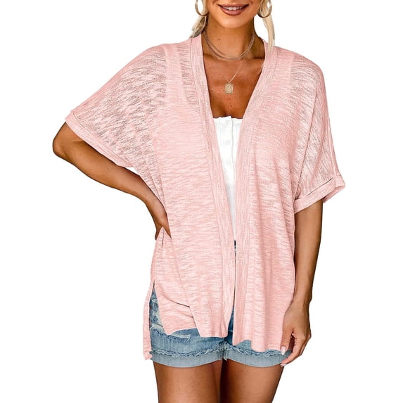 LIZUOJUN Womens Half Sleeve Top Cropped Cardigan Open Front Breathable for Home or Daily Casual,Pink S