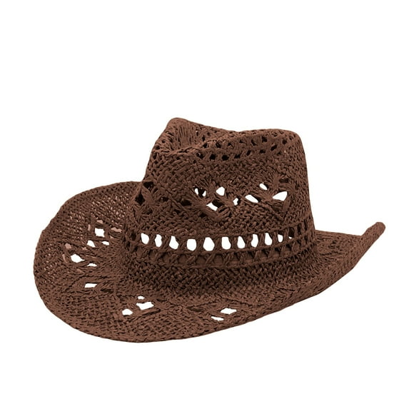 LIZUOJUN Womens Straw Outback Toyo Cowboy Hat Openwork Western Sun Hat Breathable Summer Beach & Outdoor Hat Coffee One Size