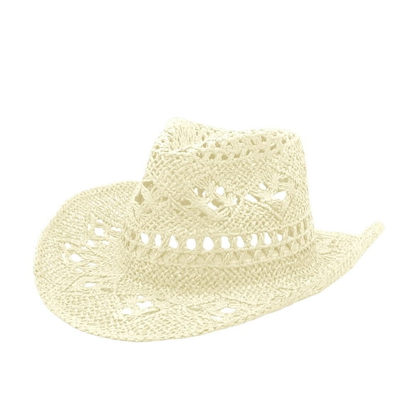 LIZUOJUN Womens Straw Outback Toyo Cowboy Hat Openwork Western Sun Hat Breathable Summer Beach & Outdoor Hat Light Yellow One Size