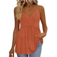 thumbnail image 1 of LIZUOJUN Womens Tank Tops Solid Color Pleated Spaghetti Strap V-Neck Cami Top Summer Dressy Trendy Sleeveless Loose Fit Tops Orange S, 1 of 6