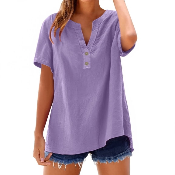 LIZUOJUNF Basic T Shirts for Wome V Neck Collared Button Down Shirt Tops Summer Dressy Casual Business Clothes, S