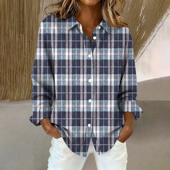 LIZUOJUNF Plaid Shirts for Women Button Down Shirts Long Sleeve Business Casual Tops Fall Winter Jackets Tops Trendy