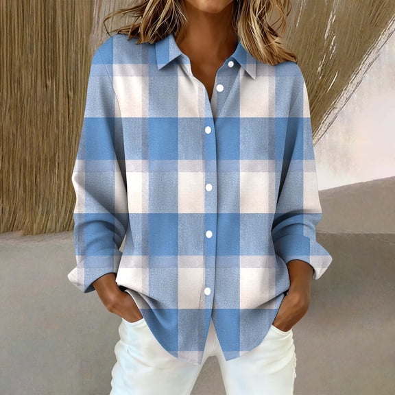 LIZUOJUNF Plaid Shirts for Women Button Down Shirts Long Sleeve Business Casual Tops Fall Winter Jackets Tops Trendy