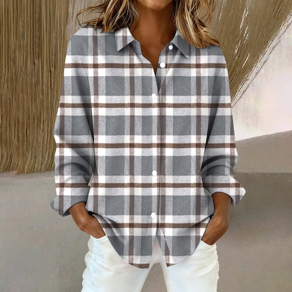 LIZUOJUNF Plaid Shirts for Women Button Down Shirts Long Sleeve Business Casual Tops Fall Winter Jackets Tops Trendy