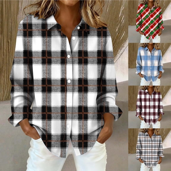 LIZUOJUNF Plaid Shirts for Women Button Down Shirts Long Sleeve Business Casual Tops Fall Winter Jackets Tops Trendy