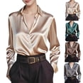 thumbnail image 1 of LIZUOJUNF Satin Tops for Women Button Down Shirts for Women Silky V Neck Long Sleeve Work Office Tops, 1 of 7