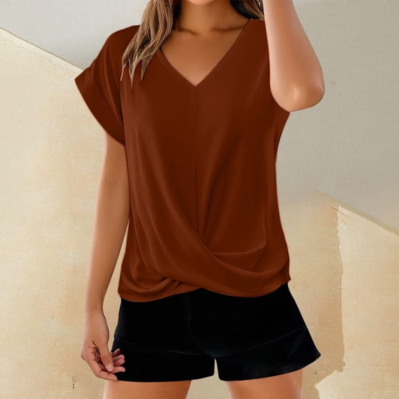 LIZUOJUNF Solid Color T Shirt Elegant Top V Neck Short Sleeve Work Business Vacation Clothes 2026