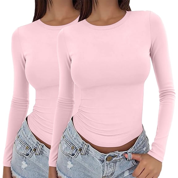 LIZUOJUNF T Shirts Spring Fall Fashion 2026 Basic Crop Tops Going Out Outfits Y2k Clothes Round Neck Long Sleeve Cute Trendy Blouses