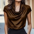 thumbnail image 1 of LIZUOJUNF Women Silk Satin Tops Cowl Neck Short Sleeve Casual Office Work Blouse Tops, 1 of 4