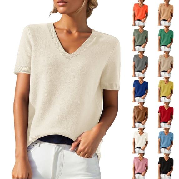 LIZUOJUNF Women Tops 2026 Spring Summer Vacation Summer Sweaters Round Neck Short Sleeve Outfits Workout