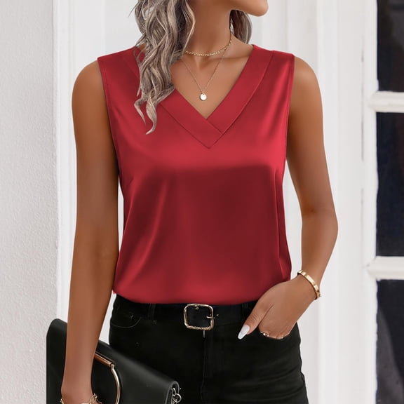 LIZUOJUNF Women's Silk Satin Tank Tops Casual Camisoles V Neck Sleeveless Business Work Blouses Dressy Summer Shirts
