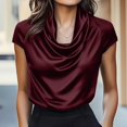 thumbnail image 1 of LIZUOJUNF Women's Silk Tops Shirts Cowl Neck Short Sleeve Dressy Business Work Office Tunic Tops, 1 of 4