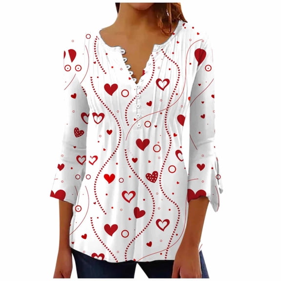 LIZUOJUNF Womens Tops V Neck T Shirts 3/4 Length Sleeve Casual Plus Size Tunics, M