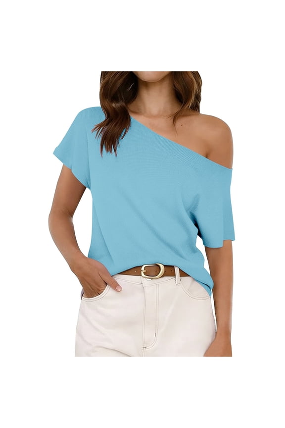 Basic T Shirts for Wome Short Sleeve Loose Shirts Beach Vacation Clothes Basic Tees, L