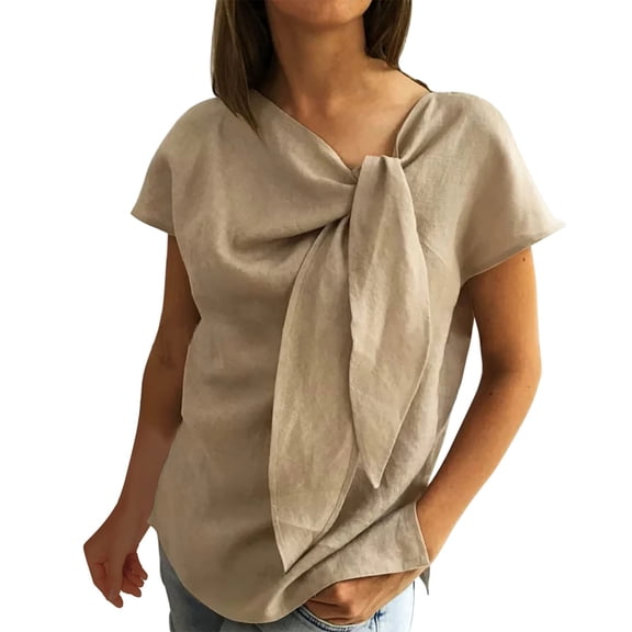 LIZUOJUNF Short Sleeve for Women Linen Cotton Short SleeveBlouses Casual Shirts Fall Outfits, M
