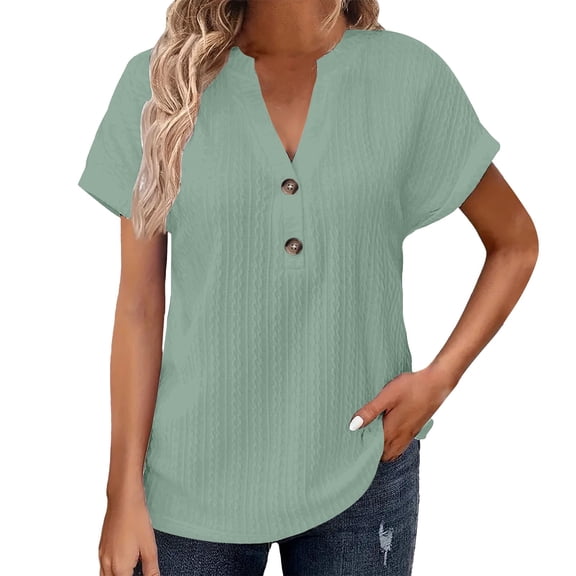 LIZUOJUNF Short Sleeve for Women V Neck Lace Business Casual Fashion Outfit, L